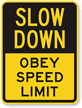 Slow Down Obey Speed Limit Sign