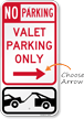 Valet Parking Only Sign with Arrow