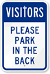 Visitors Park In Back Sign