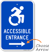 Accessible Entrance Sign (with Right Arrow)(with Graphic)