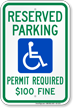 Delaware Reserved ADA Parking, Permit Required Sign