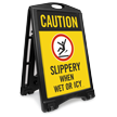 Caution Slippery When Wet Icy Sidewalk Sign