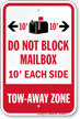 Do Not Block Mailbox, Tow-Away Zone Sign