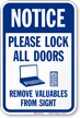 Notice Lock All Doors Remove Valuables Sign