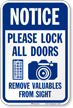Lock All Doors Remove Valuable From Sight Sign