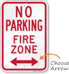 No Parking Fire Zone Sign with Arrow