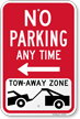 No Parking, Tow Away Zone Left Arrow Sign