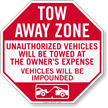 Tow Away Zone, Vehicles Towed At Owner Expense Sign