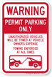 No Parking Without Permit Warning Sign