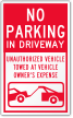 No Parking In Driveway Vehicle Towed Away Label