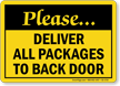 Deliver All Packages To Back Door Sign
