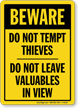 Do Not Tempt Thieves Sign