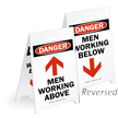 Danger Men Working W/Arrow Reversible Fold-Ups Floor Sign