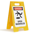 Open Manholes Danger Standing Floor Sign