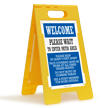 Welcome: Please Wait to Enter Patio Area FloorBoss Sign