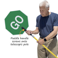 Stop Go paddle can be screwed onto pole that can be adjusted to any length
