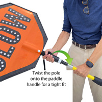 Attach stop paddle to staff