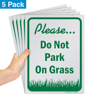 Temporary no parking on grass sign