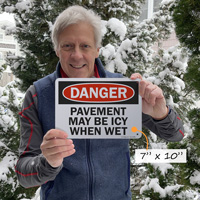 Danger icy pavement sign