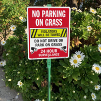 Warning: No Parking on Grass, Towing in Effect