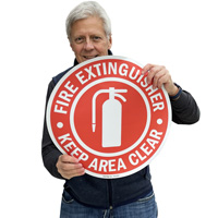 17” fire extinguisher keep area clear floor sign