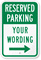 Custom Reserved Parking Sign with Right Arrow