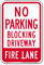 No Parking, Blocking Driveway, Fire Lane Sign